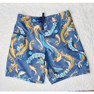 Patagonia 30 Wavefarer Board Shorts Floral Koi Fish Hawaii Tropical Blue Long 9